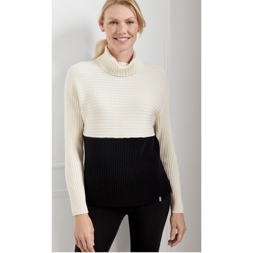 T By Talbots Colorblock Ribbed Knit Cotton Blend Turtleneck Sweater‎ Women's M